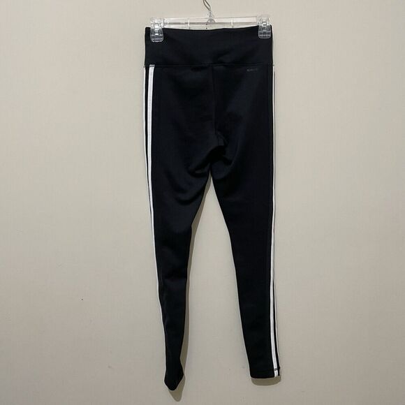 Women's Adidas Black White 3 Stripe Leggings Full Length Small Athleisure Track - Picture 5 of 9